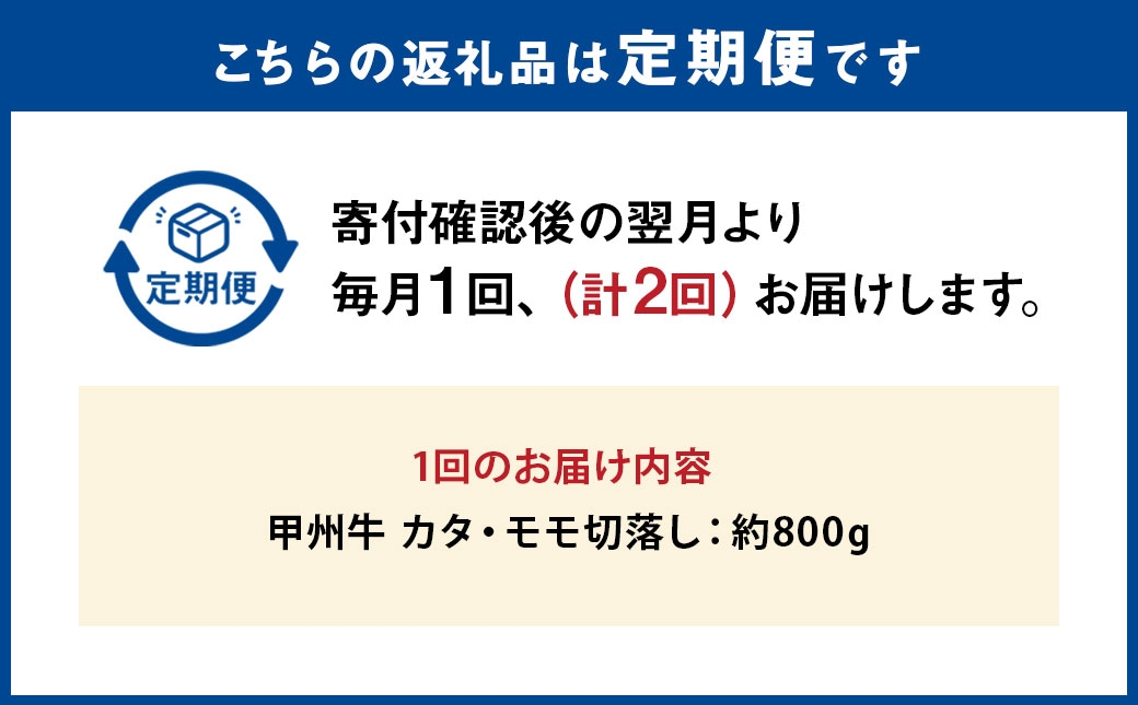 【 2回定期便 】 甲州牛 カタ ・ モモ 切落し 約800g入