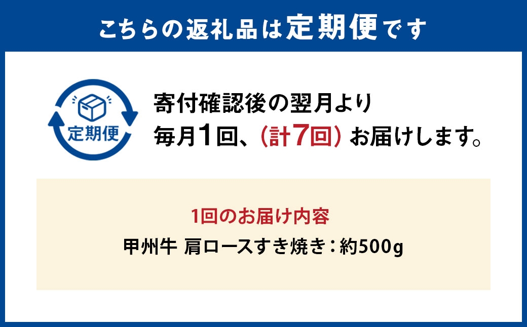 【 7回定期便 】 甲州牛 肩ロースすき焼き 500g入