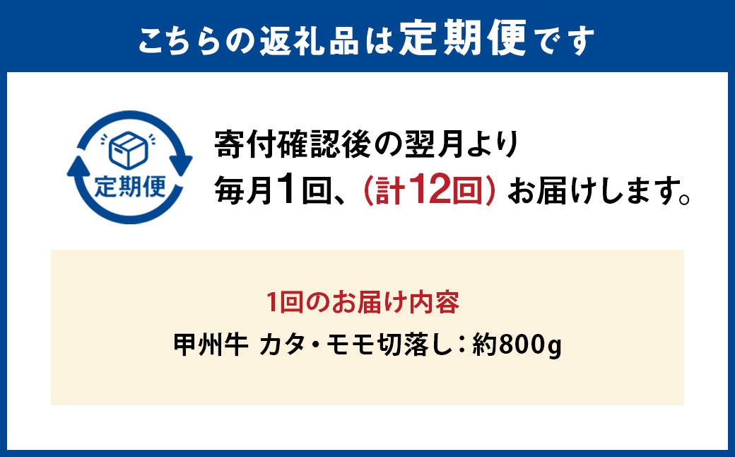 【 12回定期便 】 甲州牛 カタ ・ モモ 切落し約800g入