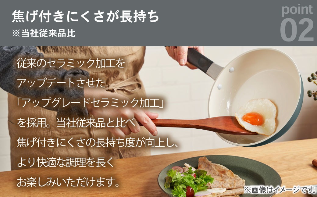 【京セラ】フッ素不使用 セラブリッド フライパン カームグリーン 深型24cm（ガス火専用）
