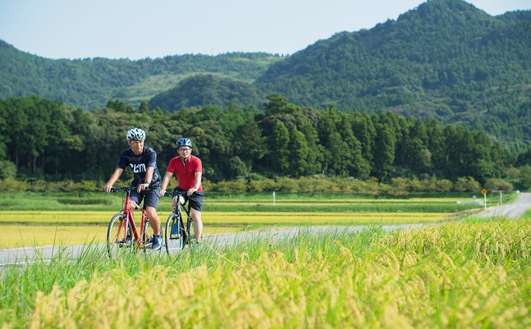 広がる田園の光に導かれ、静かな道をゆっくりとサイクリング。