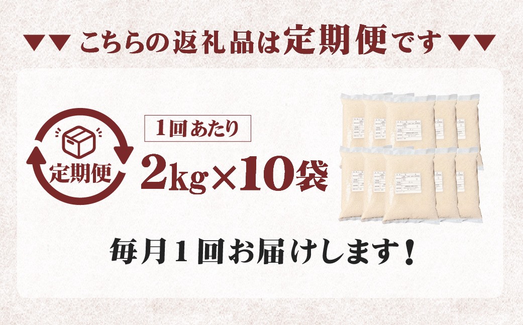 【8ヶ月定期便】阿蘇だわら (玄米) 20kg (2kg×10袋)