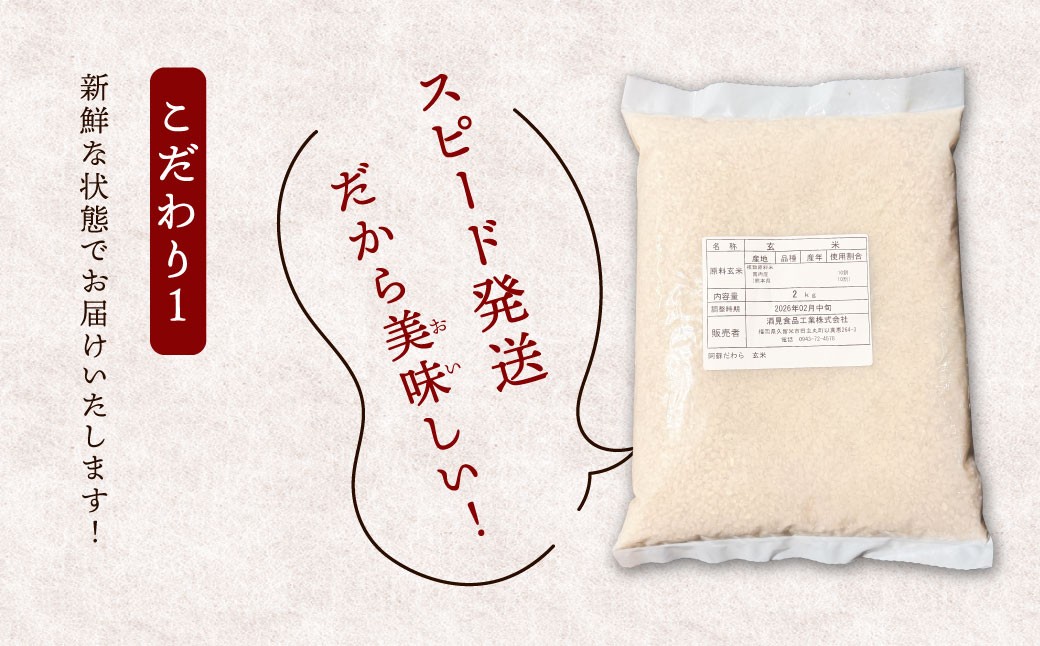 【隔月6回定期便】阿蘇だわら (玄米) 20kg (2kg×10袋)