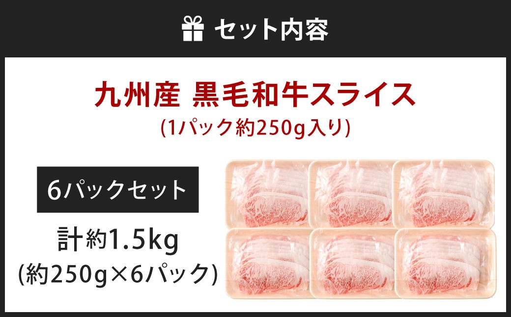 黒毛和牛スライス 約1.5kg（250g×6パック）（サーロイン、しゃぶしゃぶ、すきやき用）