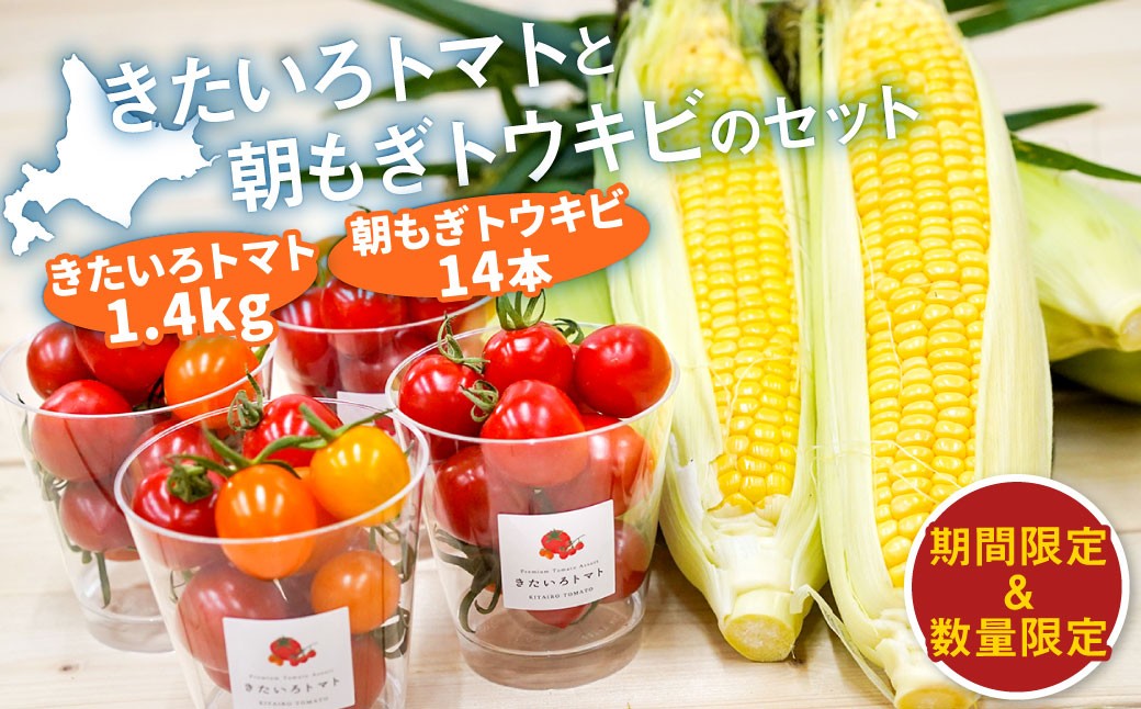 きたいろトマト （1.4kg）と 朝もぎトウキビ （14本）のセット