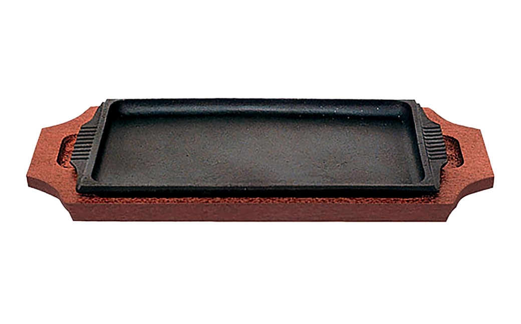 トキワ鉄器 ステーキ皿 ＆ ハンドル付き （木台タイプ） 角判小 24cm 308 くわな鋳物