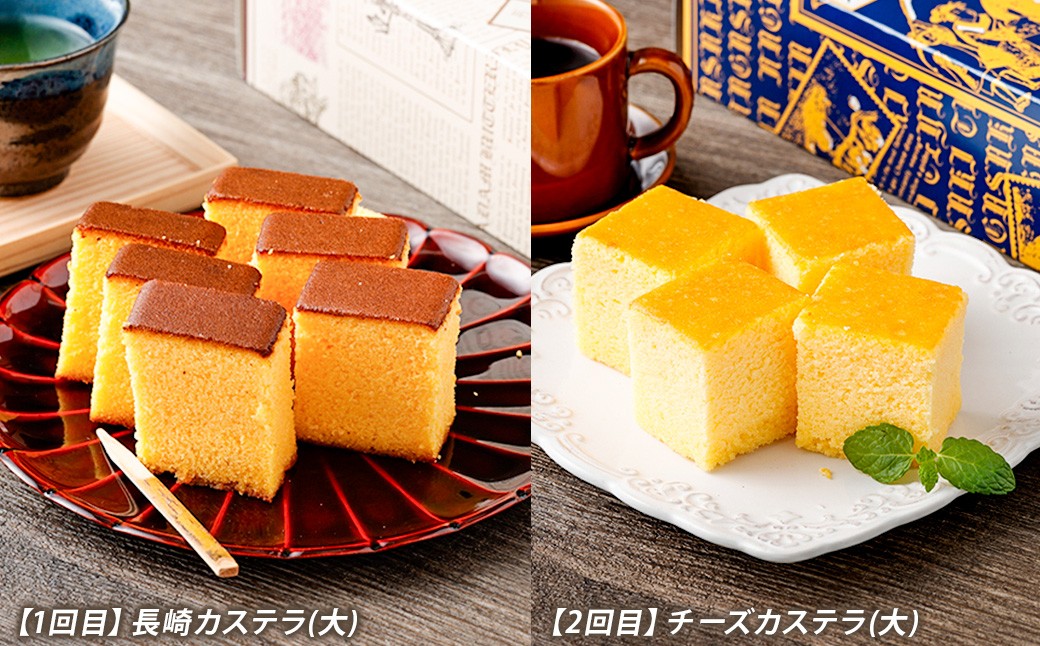 【5回定期便】長崎カステラ 5種類 食べ比べセット ／ プレーン チーズ チョコ ザボン アールグレイチーズ
