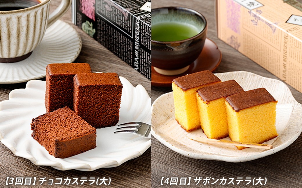 【5回定期便】長崎カステラ 5種類 食べ比べセット ／ プレーン チーズ チョコ ザボン アールグレイチーズ