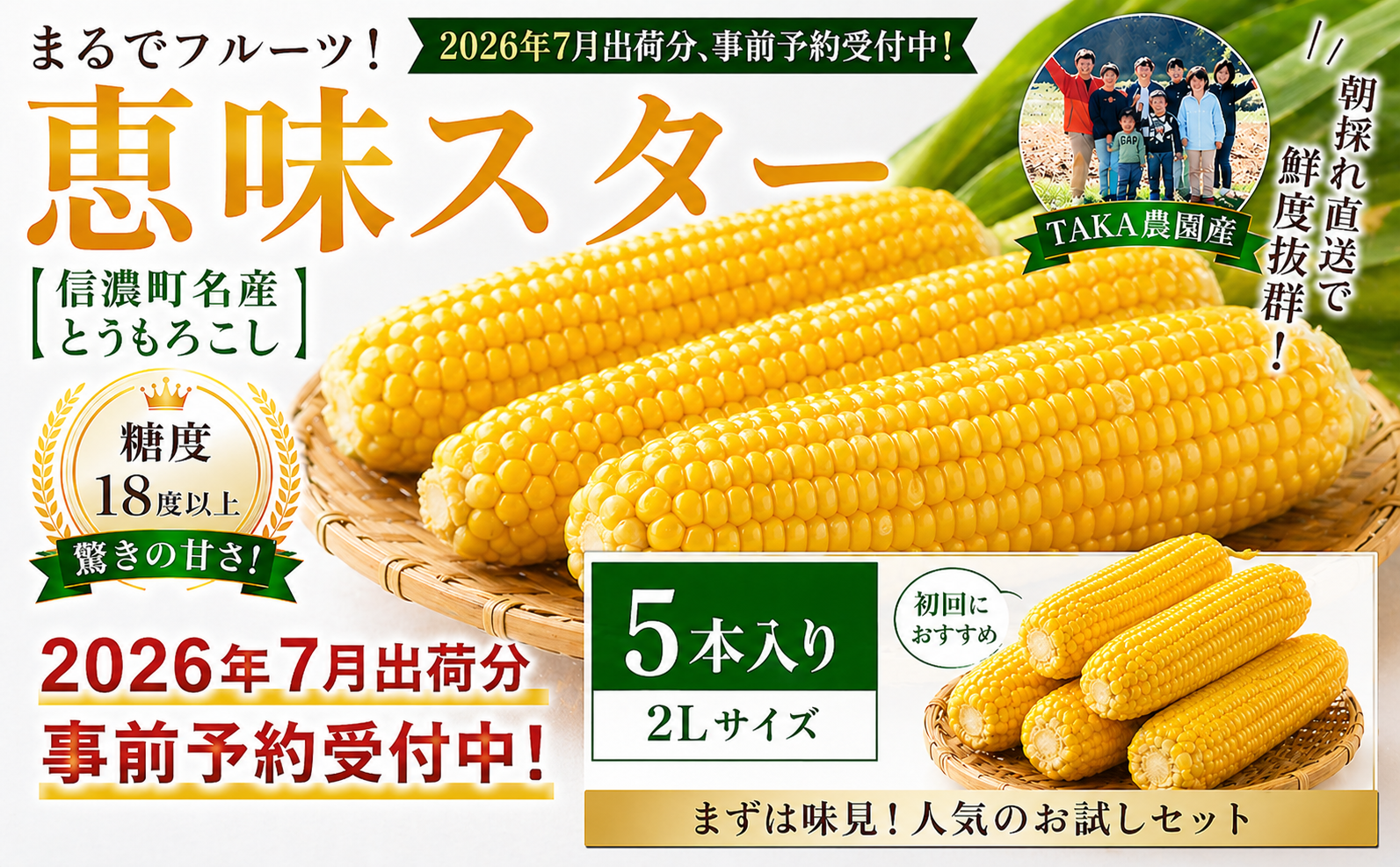 夜明け前の「一番甘い瞬間」を箱詰め。標高800mの寒暖差が生む信濃町産の最高級スイートコーン。