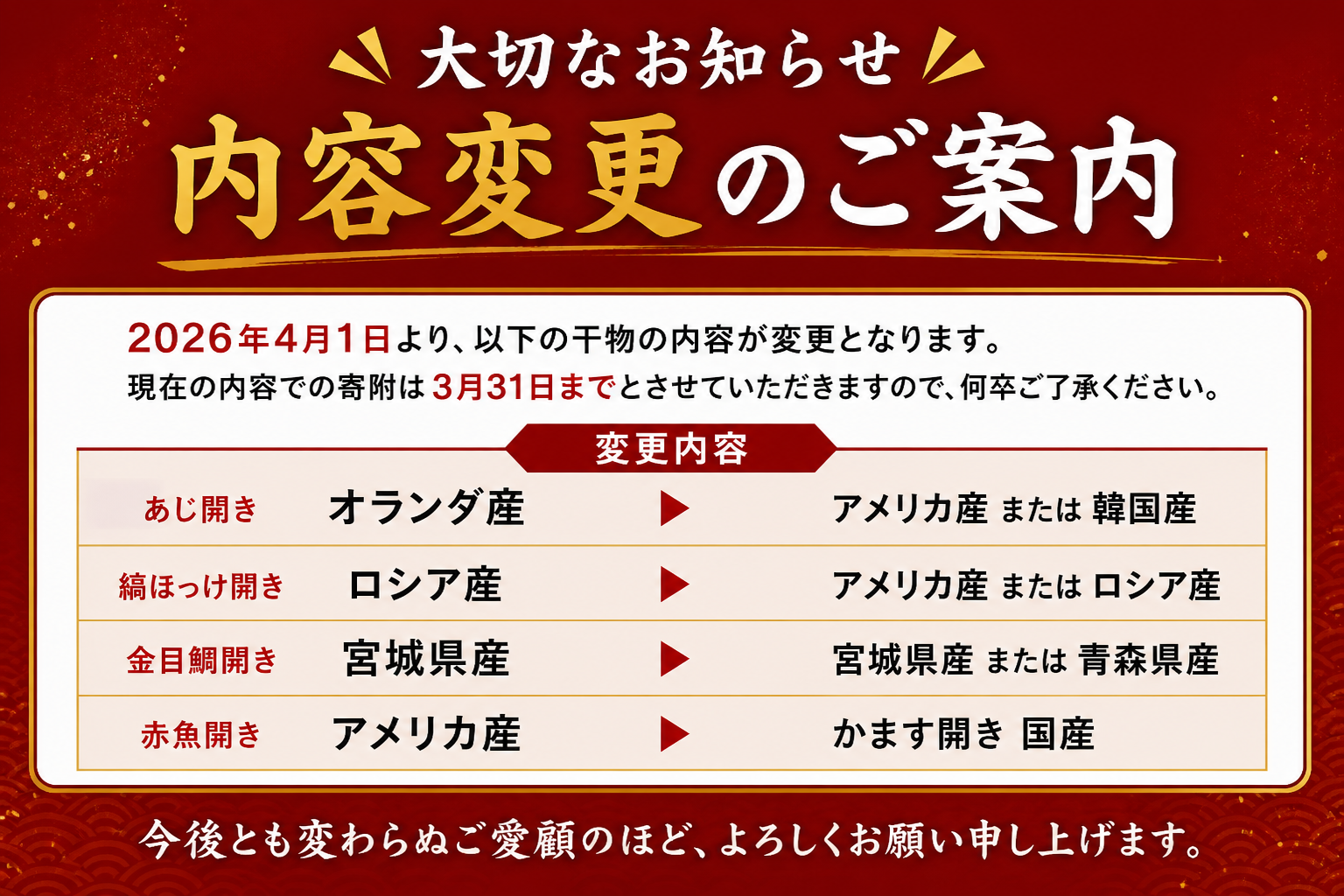R7.6.1寄附分から、カマスから「赤魚」に変更