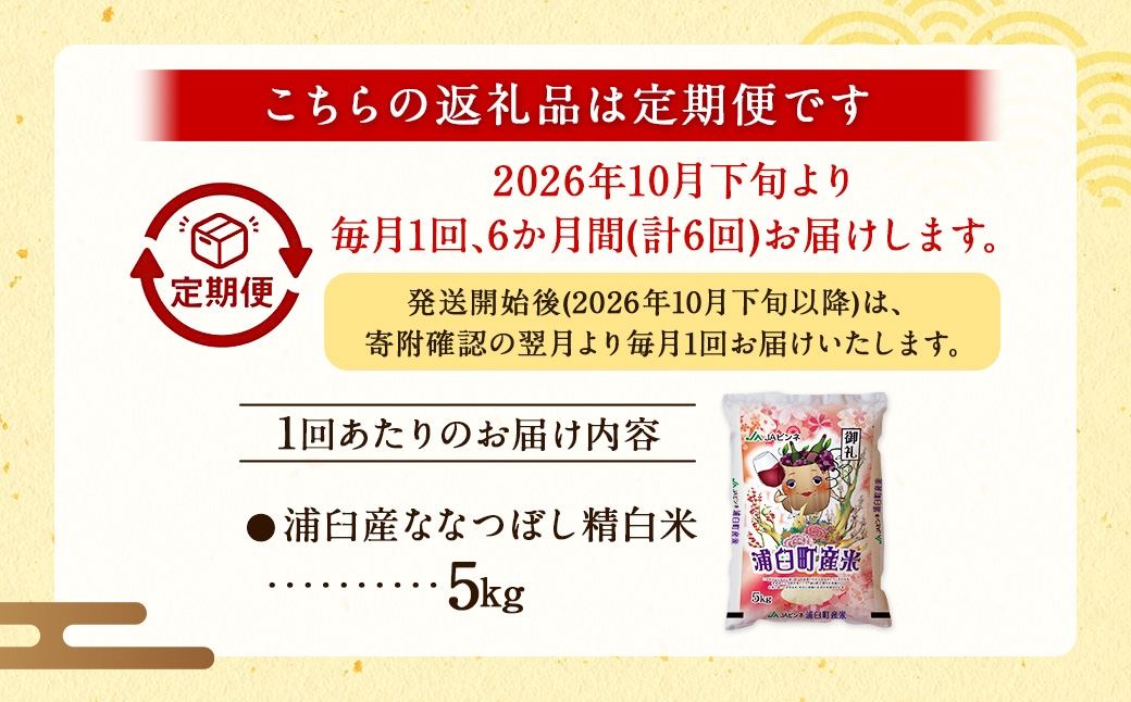【 6回定期便 】 浦臼産ななつぼし 精白米 5kg