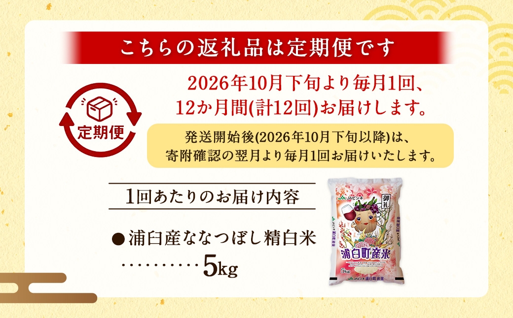 【 12回定期便 】浦臼産 ななつぼし 精白米 5kg