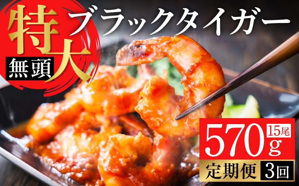 【3回定期便】特大 ブラックタイガー 無頭えび  ｜海老 えび エビ ブラックタイガー 海鮮 魚介 殻付き 冷凍 大阪府 阪南市