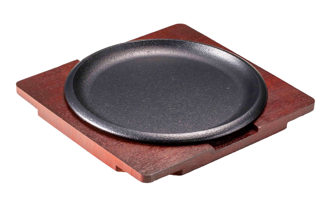 トキワ鉄器ステーキ皿木台IH対応丸判浅型20cm