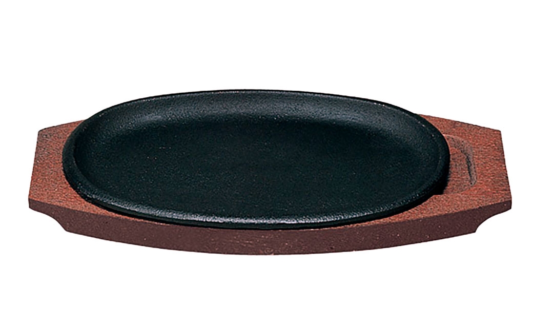 トキワ鉄器ステーキ皿（木台タイプ）IH対応小判（浅型）小25cm316くわな鋳物