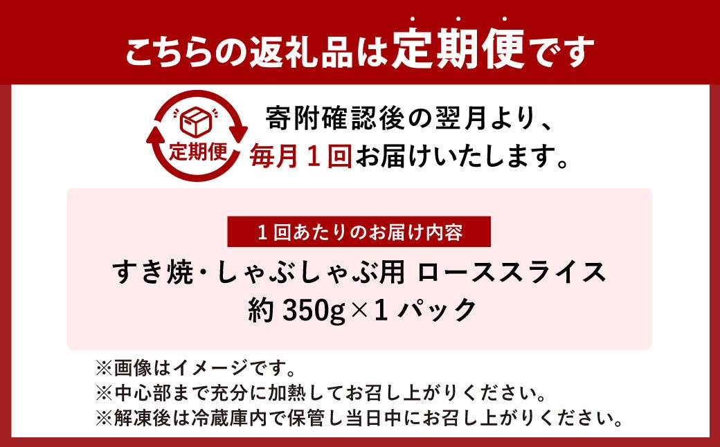 【3ヶ月定期便】おかやま和牛肉  すき焼・しゃぶしゃぶ用 ローススライス （約350g×1パック）×3回