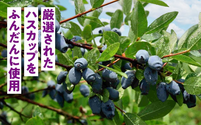 【北海道厚真町産のハスカップを使い、素材の味を引き立たせました】