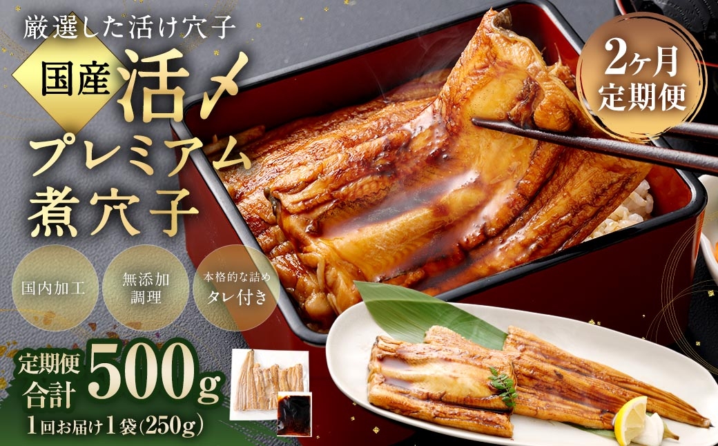 【2ヶ月定期便】国産活〆 プレミアム煮穴子250g（250g×1袋） タレ（50g）付