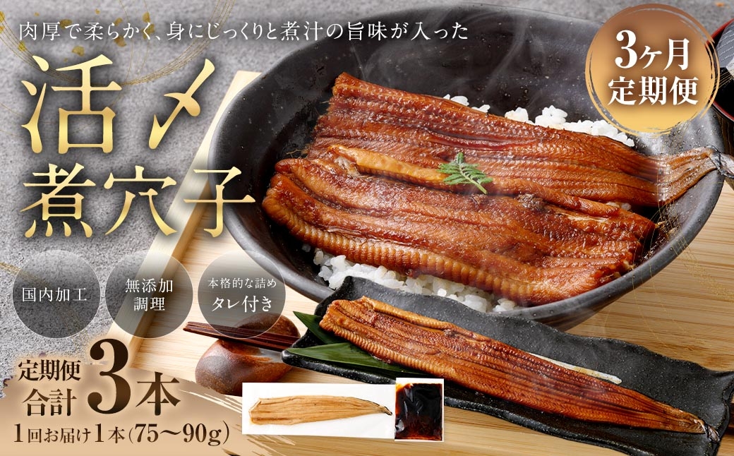 【3ヶ月定期便】飯田商店 活〆煮穴子一本（75～90g×1袋） タレ（50g）付