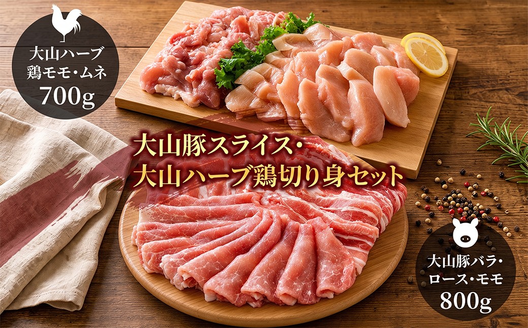 大山豚スライス・大山ハーブ鶏切り身セット（約1.5kg）