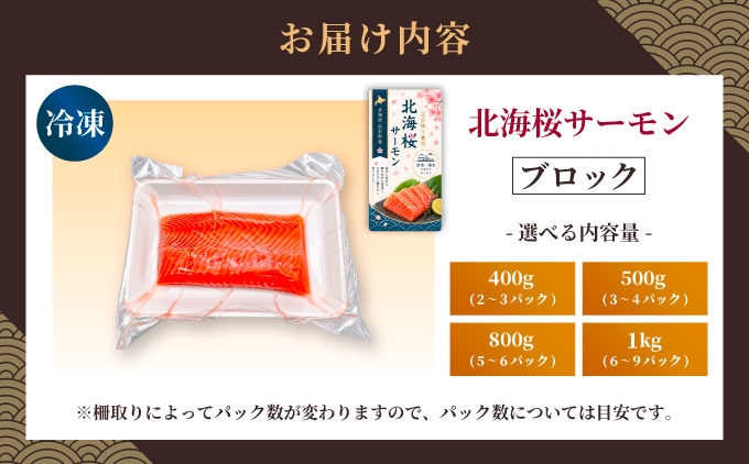 「陸上養殖」 北海桜サーモン ブロック 《選べる》 400g 500g 800g 1kg 冷凍 トラウトサーモン 北海道 松前町