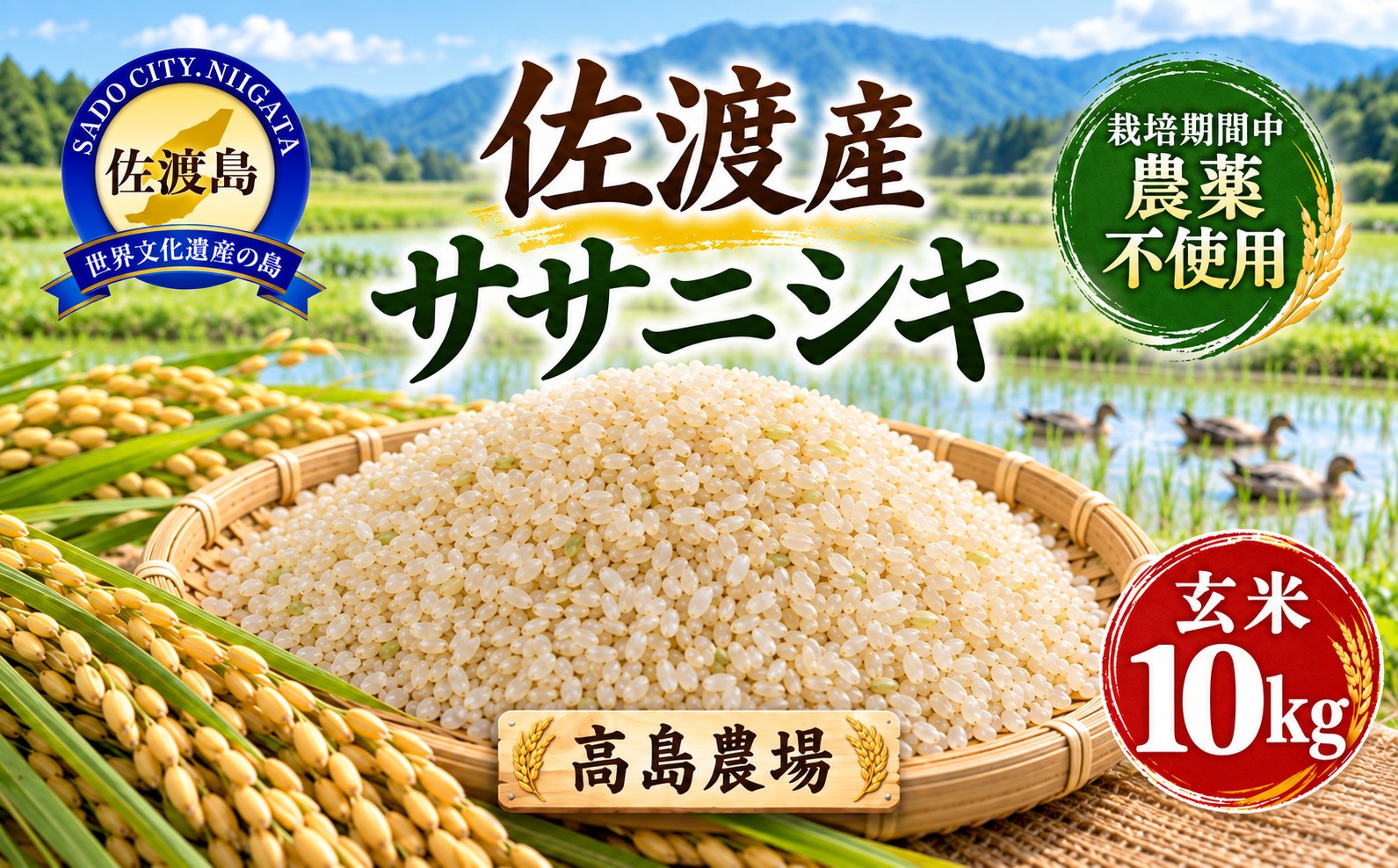栽培期間中は農薬を使わずに育てたササニシキを、玄米で