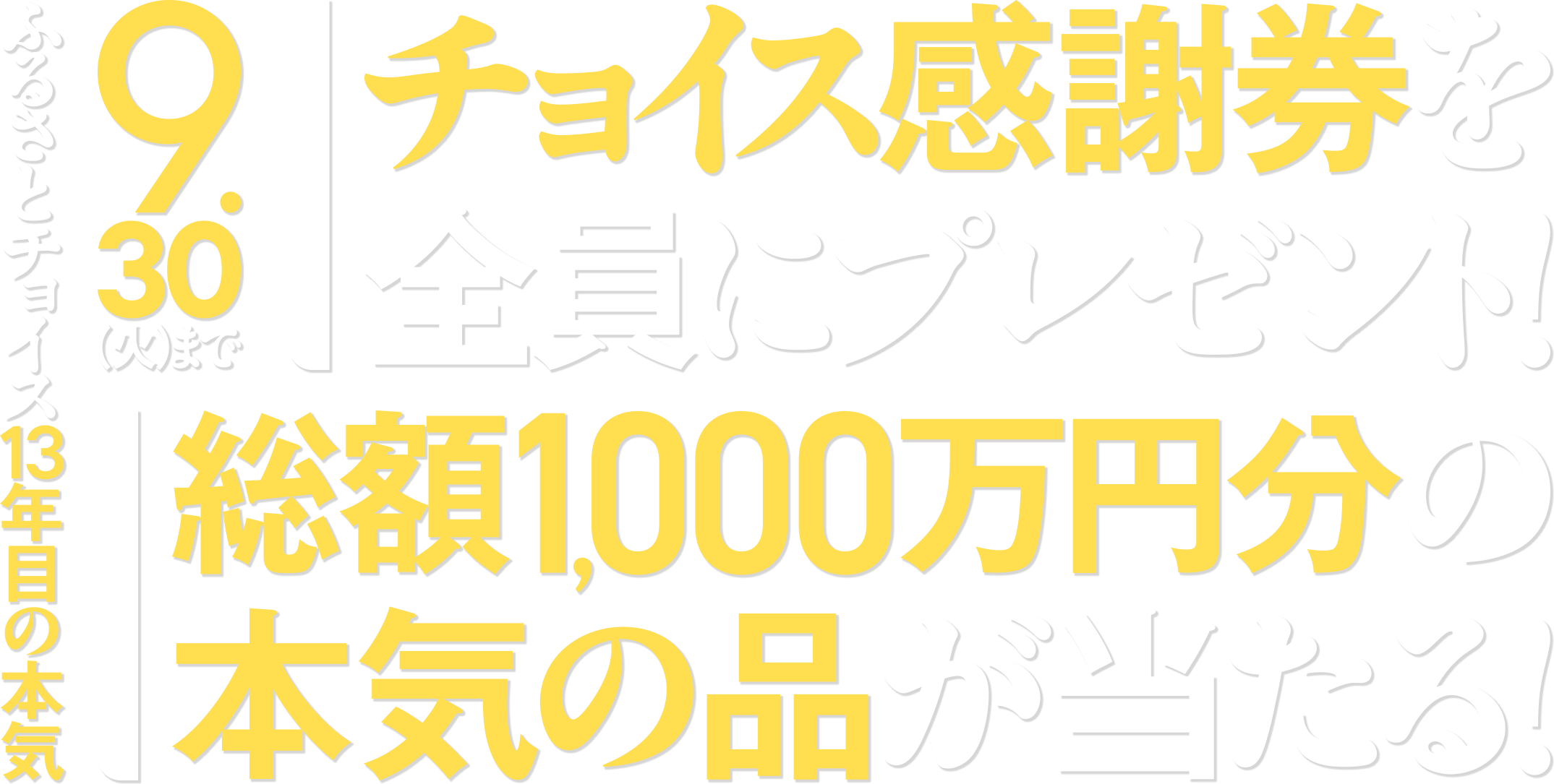 ふるさとチョイス13年目の本気 チョイス感謝券を全員にプレゼント!総額1,000万円分の本気の品が当たる!9月30日火曜日まで