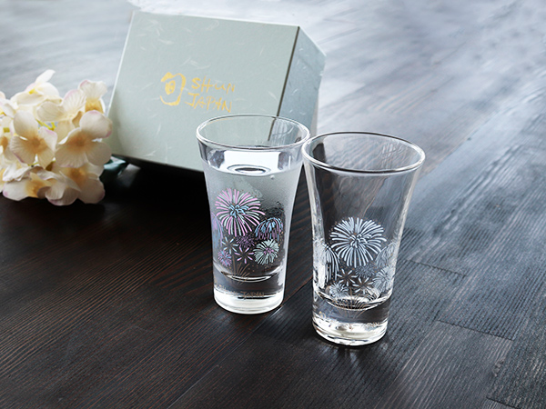 温度で変化する酒器「冷感花火」ペアセット