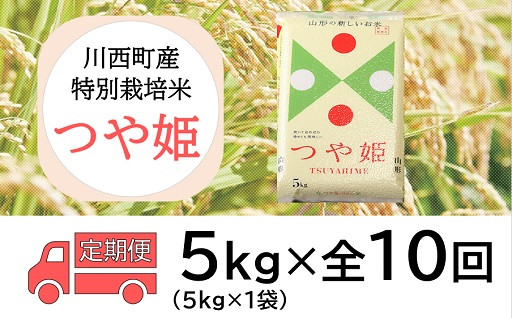 ＜定期便＞川西町産　特別栽培米「つや姫」精米5kg(5kg×1袋)全10回