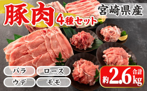 豚肉4種セット＜バラ・ロース・ウデ・モモ＞