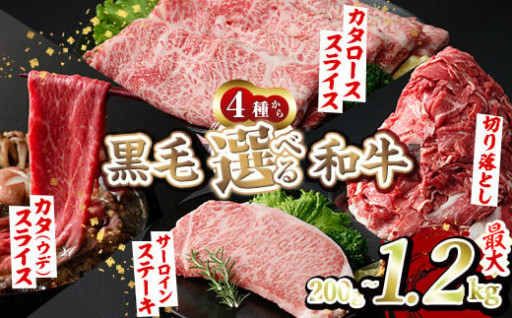 ＜選べる4種＞黒毛和牛(5等級カタ(ウデ)スライス・肩ローススライス・切り落とし・サーロインステーキ)
