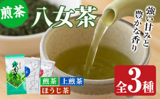 福岡県産八女煎茶とティーバッグ(上煎茶・ほうじ茶)詰め合わせ(計605g)