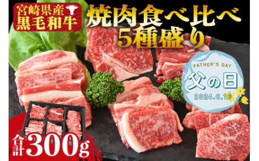 【父の日】宮崎県産黒毛和牛 焼肉5種盛 300g