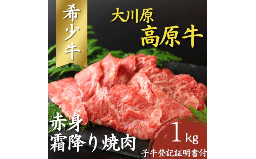 [№5852-0379]大川原高原牛　赤身・霜降り焼肉　1kg 　