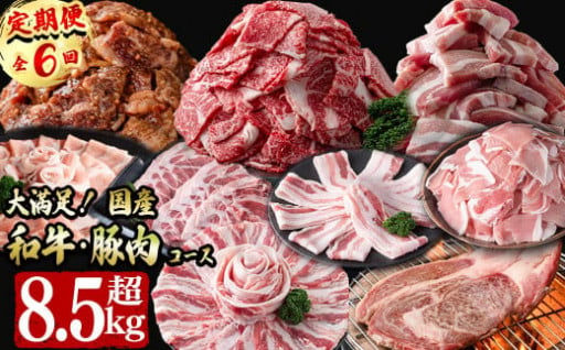 【定期便全6回】大満足！和牛・豚肉定期便(6ヶ月連続・総量8.5kg以上)