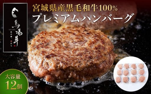 【馬場牛】宮城県産黒毛和牛100％ プレミアムハンバーグ 12個セット 牛肉100%