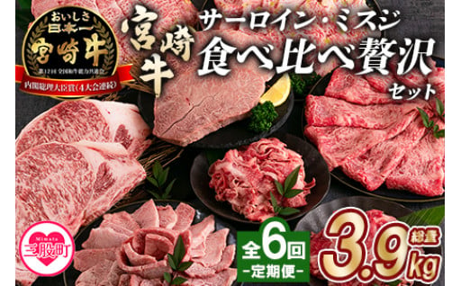 6回定期便 宮崎牛部位食べ比贅沢セット3.9kg