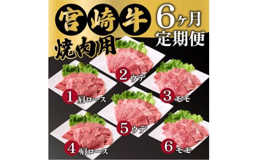 宮崎牛 焼肉 6ヶ月定期便！(合計2.6kg）