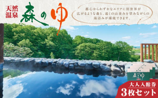天然温泉 森のゆ 大人 入館券（入浴券×3枚セット）