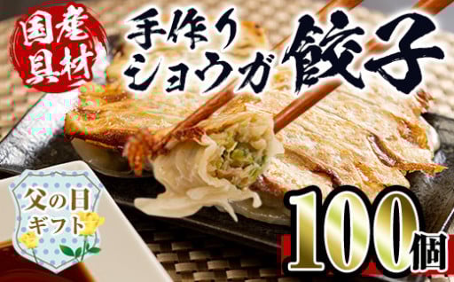 【父の日ギフト】国産豚肉使用！手作りショウガ餃子100個セット(10個×10パック たれ付き）