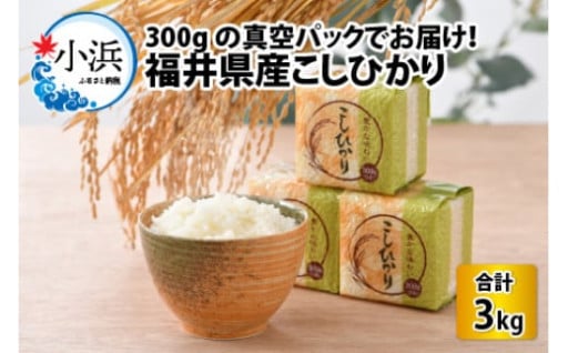 ＼小分けの魅力がある！／真空パック 福井県産こしひかり 300g(約2合) × 10パック 計3kg