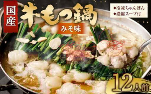 国産牛 もつ鍋 12人前 ちゃんぽん 濃縮スープ付 （みそ味） 冷凍