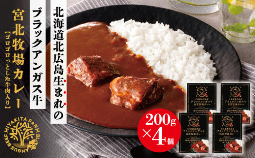 北海道北広島産 ブラックアンガス牛 宮北牧場カレー 800g（200g×4箱）