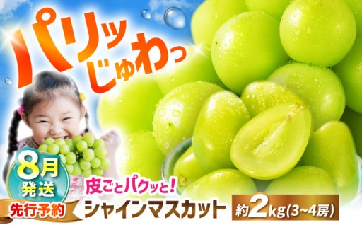 シャインマスカット 【2025年8月発送】約2kg（3～4房） 
