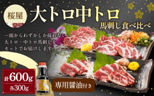 【桜屋】大トロ 中トロ 馬刺し 各300g 食べ比べ 計600g（専用醤油付き150ml×1本） 