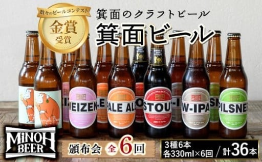 世界のビールコンテストで何度も金賞に輝いた、無ろ過・非熱処理の箕面ビール36本定期便。