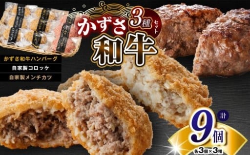 肉総菜 3種セット 詰合せ 各3個 合計9個（和牛コロッケ・和牛 メンチ・かずさ和牛 ハンバーグ） 