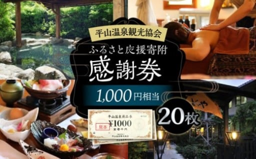 平山温泉  感謝券 1,000円相当×20枚チケット 宿泊 食事 入浴 温泉 山鹿温泉 熊本 旅行 応援 