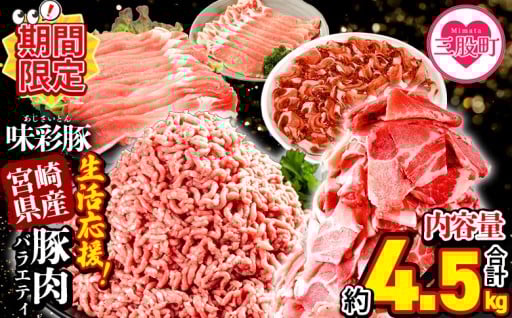 【期間限定特別企画】＜【生活応援】宮崎県産 味彩豚 豚肉バラエティセット 約4.5kg＞