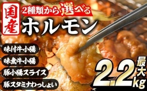 ＜選べる2種＞ホルモン(牛×豚ホルモン4種 合計2.2kg/牛ホルモン2種 合計2kg)